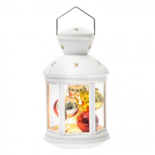 Фонарь со светодиодной гирляндой внутри на батарейке (не в/к) 12 светодиодов Теплый белый свет Режим мерцания Белый корпус 12*20 см ULD-L1220-012/TTB/WW WHITE