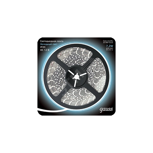 Лента светодиодная LED 5050/30-SMD 7.2W 12V DC холодный белый 5м