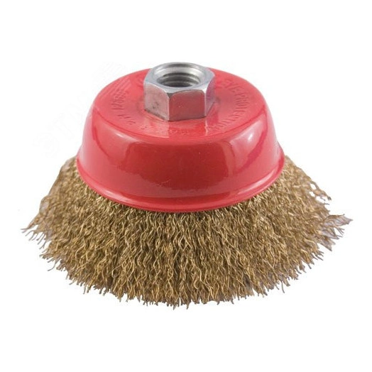 Кордщетка чашечная, гайка М14, стальная латунированная волнистая проволока 65 мм