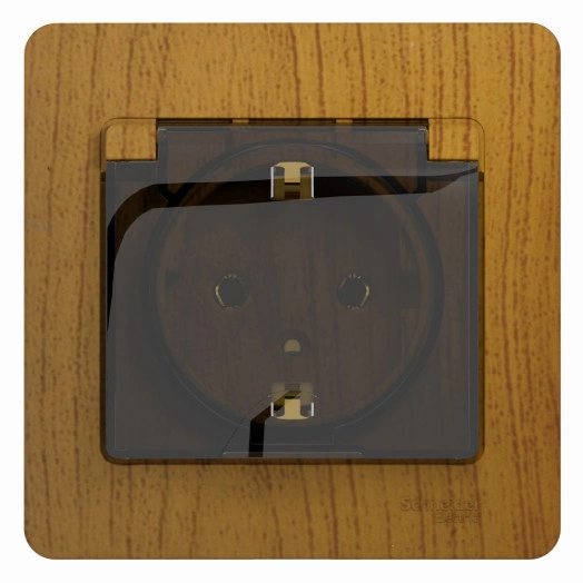 GLOSSA Розетка с заземлением со шторками с крышкой IP20 дуб в сборе