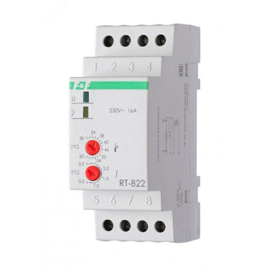 Терморегулятор RT-822 (+30°C-+60°C) на шину DIN, с датчиком RT на проводе, 16А