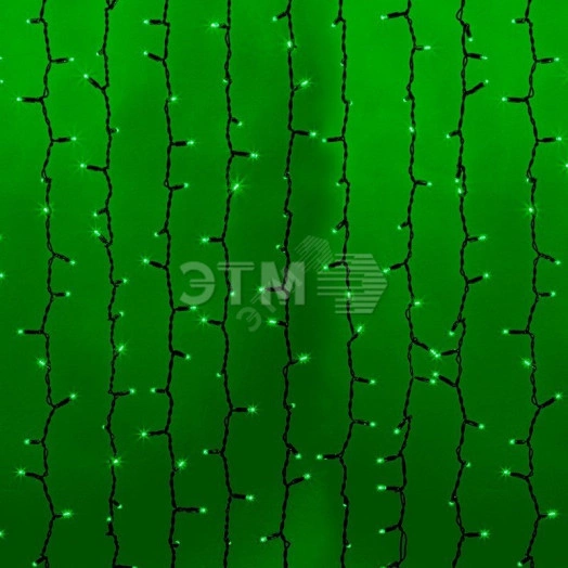 Гирлянда профессиональная Светодиодный Дождь 2х1,5м, постоянное свечение, черный провод КАУЧУК, 230 В, диоды ЗЕЛЕНЫЕ, 360 LED