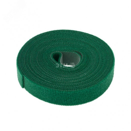лента-липучка многоразовая 5 м х 20 мм, зеленая (1 шт.)
