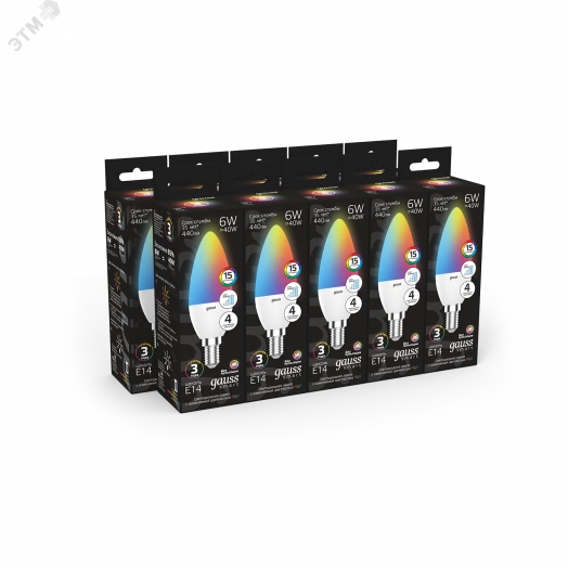 Лампа светодиодная LED 6 Вт RGB Вт+димирование E14 Свеча Black Gauss