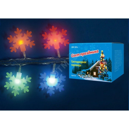 Гирлянда светодиодная с контроллером Снежинки-3 50 светодиодов 7 м разноцветная IP20 провод прозрачный ULD-S0700-050/DTA MULTI IP20 SNOWFLAKES-3