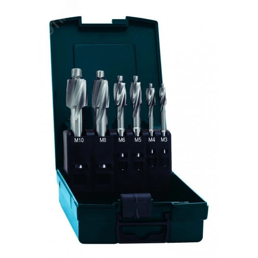 Набор цековок с постоянной направляющей цапфой, 6 пр., HSS, DIN 373, M3-M4-M5-M6-M8-M10, для отверстия под резьбу