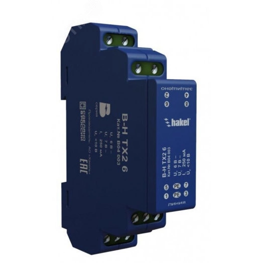 УЗИП серии БЛИЦ для защиты систем передачи данных, управления, контроля и измерения В-Н ТX2 6, стойкость 2,5 кА (10/350), 20 кА (8/20)