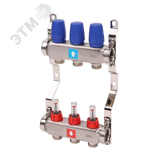 Коллекторная группа с расходомерами 1' х 3 выхода 3/4' НР евроконус