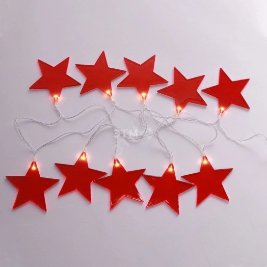 Гирлянда домашняя светодиодная Звездопад красная 10 LED, 2,25 м, прозрачный ПВХ, теплый белый свет свечения, 2 х АА (батарейки не в комплекте) NEON-NIGHT