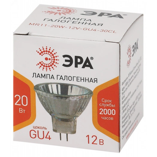 Лампочка галогенная ЭРА GU4-MR11-20W-12V-30CL GU4 20Вт софит теплый белый свет