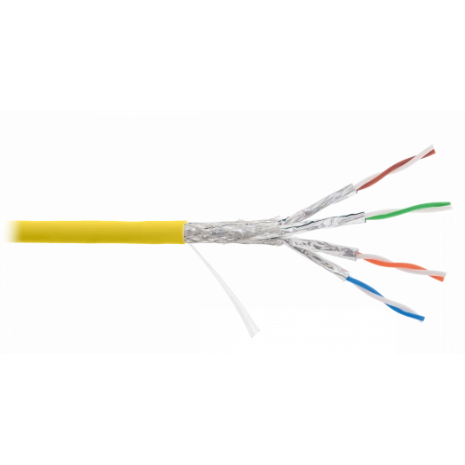 Кабель S/FTP 4 пары, Кат.7а, одножильный, медный, 0,58мм, внутренний, LSZH, желтый, 500м