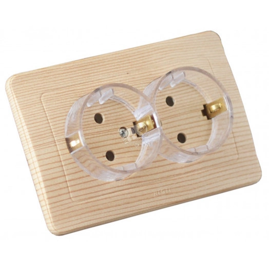 Розетка двойная скрытая с заземлением со шторками (стакан) сосна