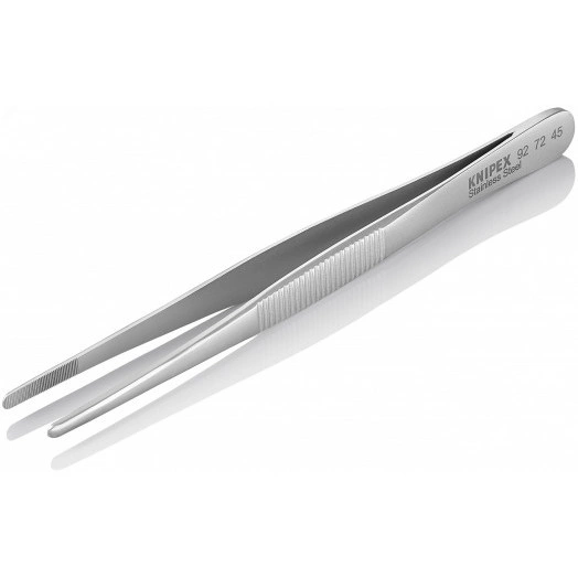 Пинцет захватный прецизионный закруглённые зазубренные губки шириной 35 мм хромоникелевая сталь нержавеющий немагнитный L-145 мм KN-927245