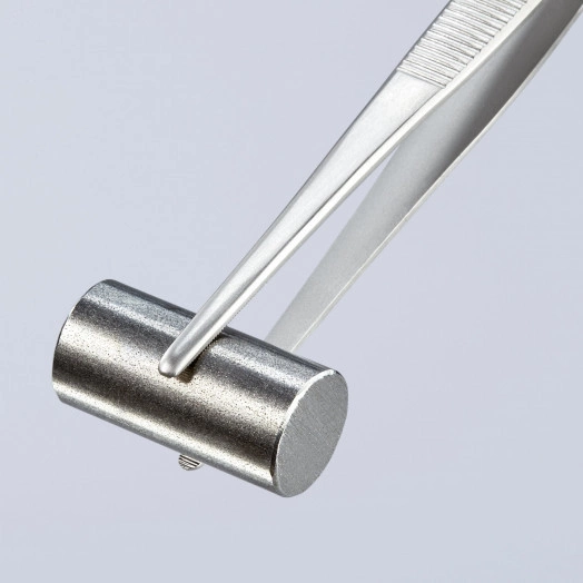 Пинцет захватный прецизионный закруглённые зазубренные губки шириной 35 мм хромоникелевая сталь нержавеющий немагнитный L-145 мм KN-927245