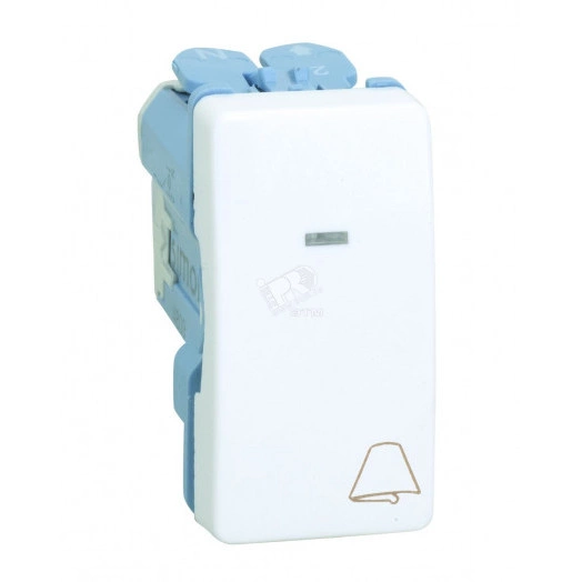 Кнопка клавишная звонок с подсветкой узкая 10А 250В, S27 слоновая кость