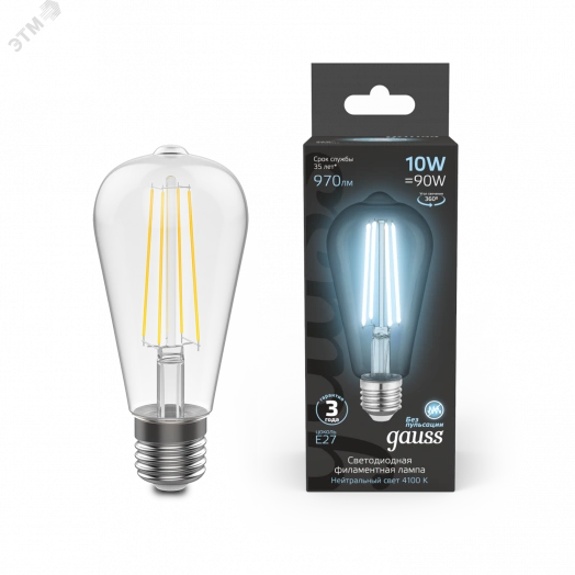 Лампа светодиодная LED 10 Вт 970 Лм 4100К Е27 ST64 Filament Gauss