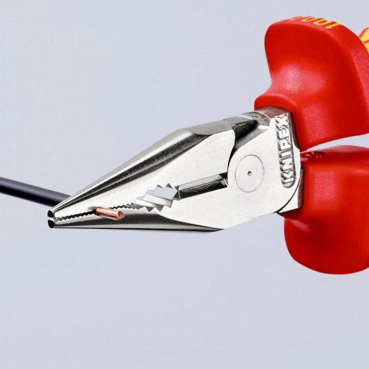 Пассатижи остроконечные с удлиненными губками VDE 1000V резка - проволока средней твердости 3мм твердая проволока 2мм кабель 8мм (16мм) L=145мм диэлектрические хромированные двухкомпонентные рукоятки