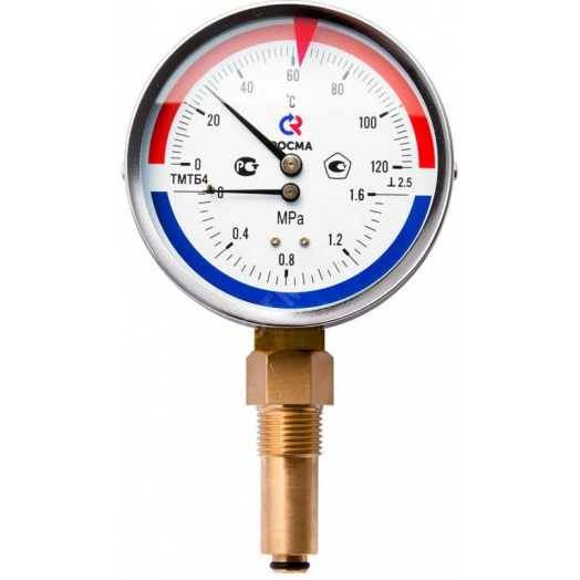 Термоманометр радиальный ТМТБ-31Р.1, 0...120С, 0...1,6 МРа 1/2' кл.2.5
