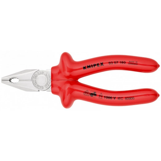 Плоскогубцы комбинированные VDE 1000V резка - проволока средней твердости 34мм твердая проволока 22мм кабель 12мм (16мм) L=180мм диэлектрические хромированные обливные рукоятки