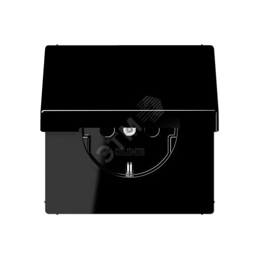 Штепсельная розетка SCHUKO одинарная, с заземлением, с шторками, с откидной крышкой, 16A, 250В  (механизм + накладка, без рамки). Серия LS990  Материал- дуропласт  Цвет-черный