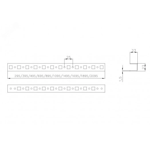 Шина монтажная 23х23 с держателем для шкафов EMS высота/ширина/глубина 1600мм