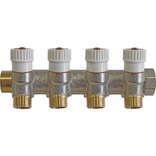 Коллектор распределительный 3/4', 4 отвода 1/2' плоское уплотнение