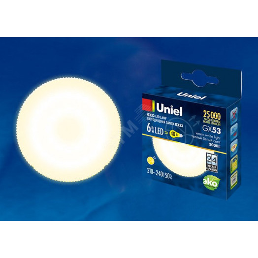 Лампа светодиодная GX53 LED 6вт 210-240В 470Лм 3000К матовая Uniel
