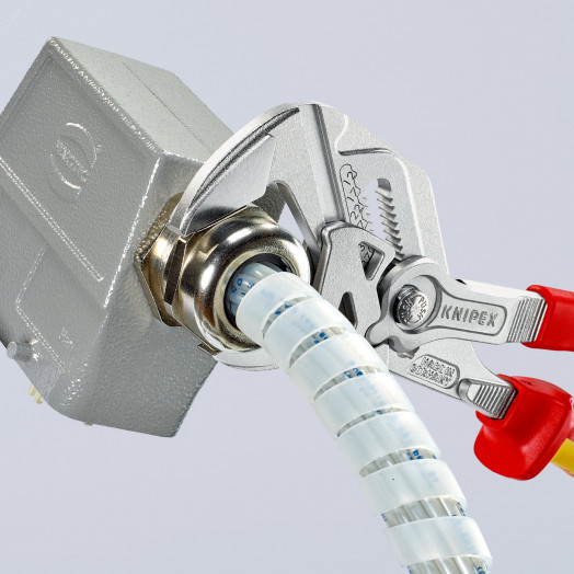 Клещи переставныеавные - гаечный ключ VDE 1000V 52 мм (2) L-250 мм диэлектрические Cr-V хромированные 2-компонентные рукоятки блистер KN-8606250SB