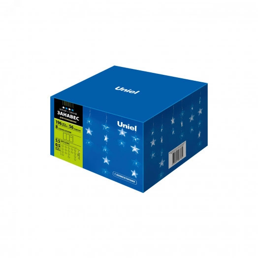 Занавес светодиодный фигурный Звёздочки-1 5,5х 0,5м 56 подвесов 196 светодиодов Белый и синий свет Провод прозрачный ULD-E5505-196/DTK WHITE-BLUE IP20 STARS-1