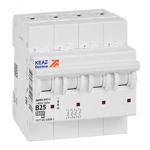 Выключатель автоматический четырехполюсный 25А B 4,5кА AC OptiDin BM63-4B25-4,5-УХЛ3