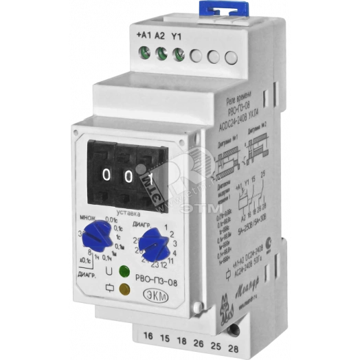 Реле времени РВО-П3-08 0.01с-999ч катушка управления AC/DC 24В-240В