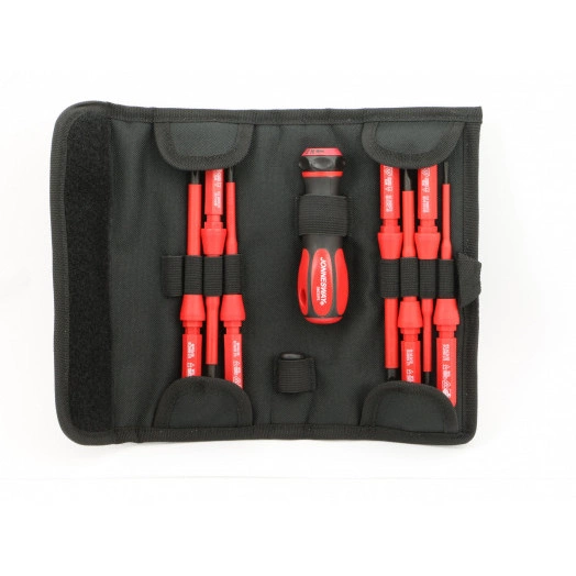 Отвертка диэлектрическая со сменными стержнями в наборе, 9 предметов