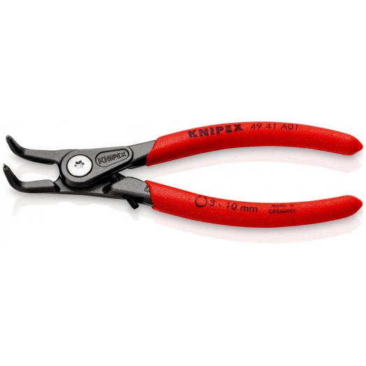 Щипцы прецизионные для внешних стопорных колец с ограничителем раскрытия губки под углом 90° посадочный размер  3 - 10 мм диаметр наконечников  09 мм L-130 мм Cr-V чёрные обливные рукоятки KN-4941A01