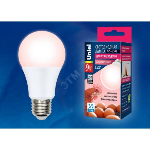 LED-A60-9W/SCEP/E27/FR/DIM IP65 PLO65WH Лампа светодиодная диммируемая для птиц. Спектр для яйценоскости. TM Uniel