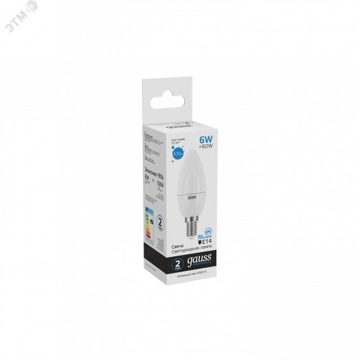 Лампа светодиодная LED 6 Вт 470 Лм 6500К холодная Е14 Свеча Elementary Gauss