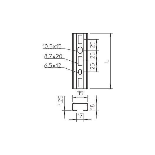 Рейка профильная 35х18 L2000 1268 L 2M FS (дл.2м) OBO 1104500