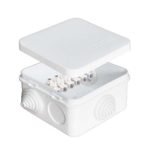 Коробка распределительная ОП 75х75х45мм IP54 10А 6 выходов 6 контактов 3 гермоввода с клемм. крышка защелкивающаяся бел. Epplast 220323