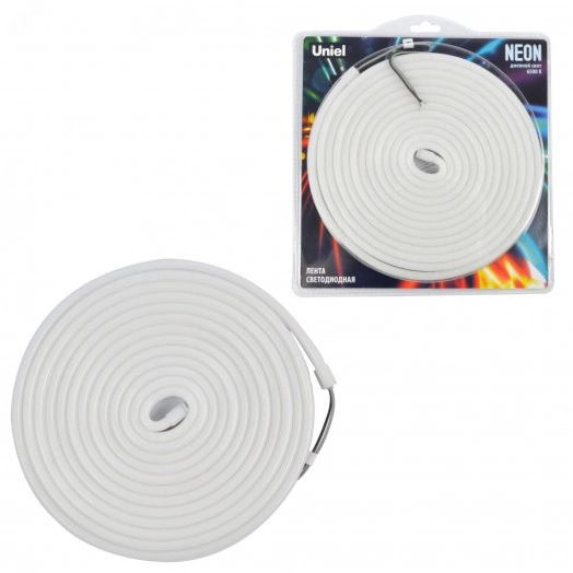 Светодиодная гибкая герметичная лента. NEON ULS-N03-2835-100LED/m-8mm-IP67-DC12V-11W/m-5M-6500K катушка 5м в блистере  дневной белый свет 6500K