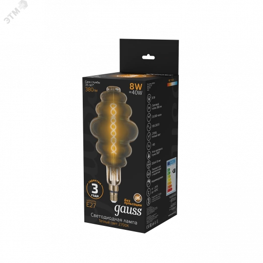 Лампа светодиодная LED 5 Вт 200 Лм 1800К теплая Е27 V140 pink-clear flexible Filament Gauss