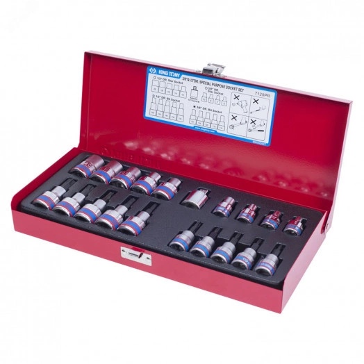 Набор торцевых насадок и головок 1/2'&3/8', TORX, Е6-Е20, Т10-Т55, 20 предметов