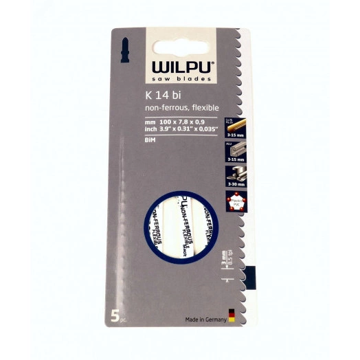 Пилка для лобзика K 14bi х5шт/уп (аналог Т127DF) для цветных металлов, алюминия, стали до 30мм)