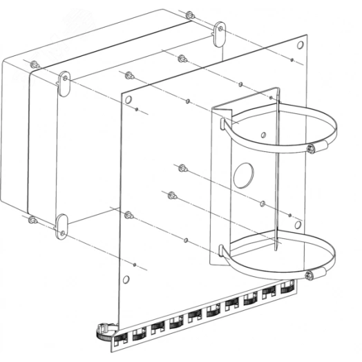 Кроештейн крепления блока питания БПУ-3-220VAC-24VAC/10А на квадратные и круглые опоры 115 - 135мм и крепления (фиксации) подводящих кабелей или металлорукавов