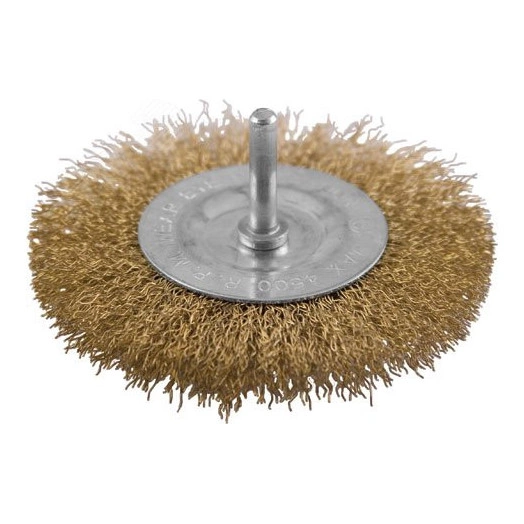 Кордщетка дисковая прямая, со шпилькой, стальная латунированная волнистая проволока 100 мм