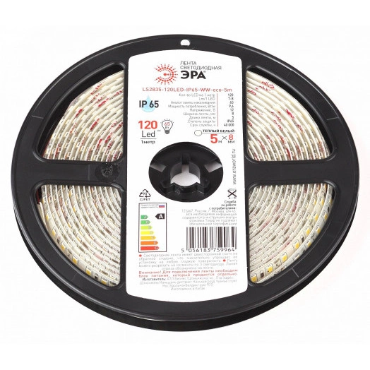 Светодиодная лента LS2835-120LED-IP65-WW-eco-5m 12В ЭРА