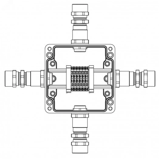 Взрывозащищенная клеммная коробка GRP             TBE-P-03-(6xCBC.2)-1xKA2MHK(A)-1xKA2MHK(B)-1xKA2MH(C)-1xKA2MHK(D)1Ex e