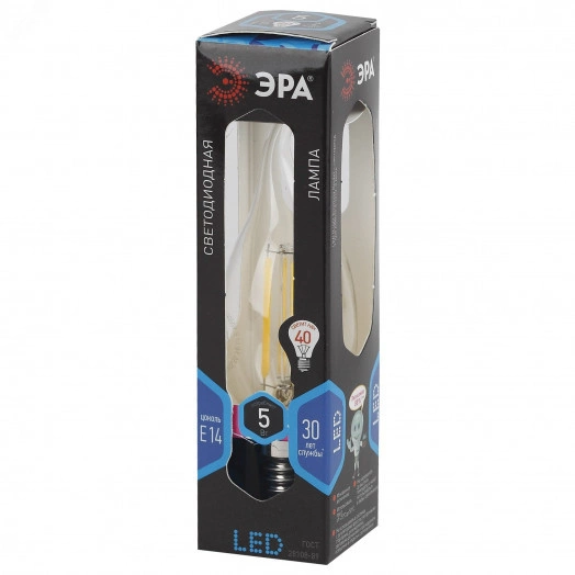 Лампа светодиодная филаментная F-LED BXS-5W-840-E14 (филамент, свеча на ветру, 5Вт, нейтр, E14 (10/100/2800) ЭРА