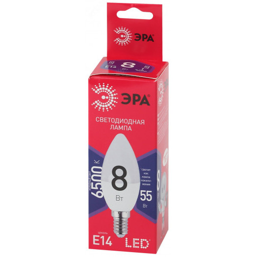 Лампа светодиодная LED B35-8W-865-E14 R  (диод, свеча, 8Вт, хол, E14) (10/100/3500) ЭРА