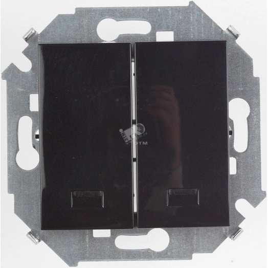 Выключатель двухклавишный с подсветкой, 16А, 250В, винтовой зажим, черный глянец