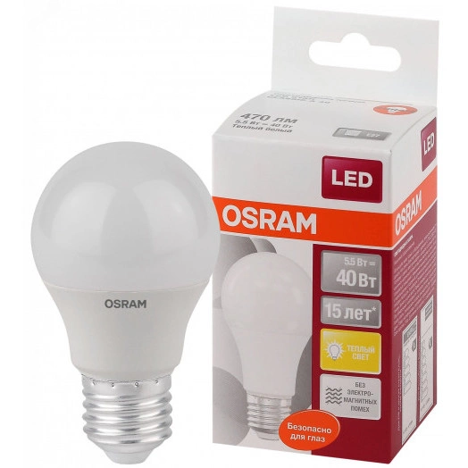 Лампа светодиодная LED 5.5Вт E27 LS CLA40 FR теплый матовая Osram