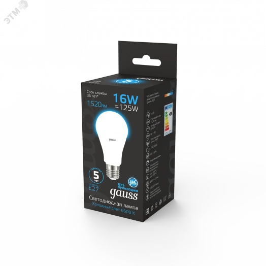 Лампа светодиодная LED 16 Вт 1520 Лм 6500К холодная Е27 A60 Black Gauss
